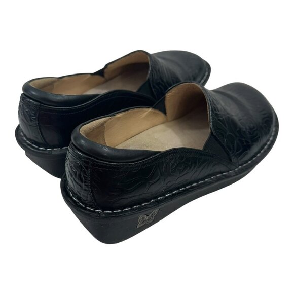 Alegria Black Embossed Leather Professional Slip On Clogs SZ 8.5 Comfort Shoes - Picture 8 of 11